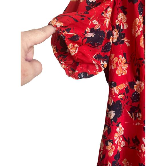 Collective Concepts Women Maxi Dress M Red Floral High‎ Waist Cottagecore Boho - Picture 5 of 13